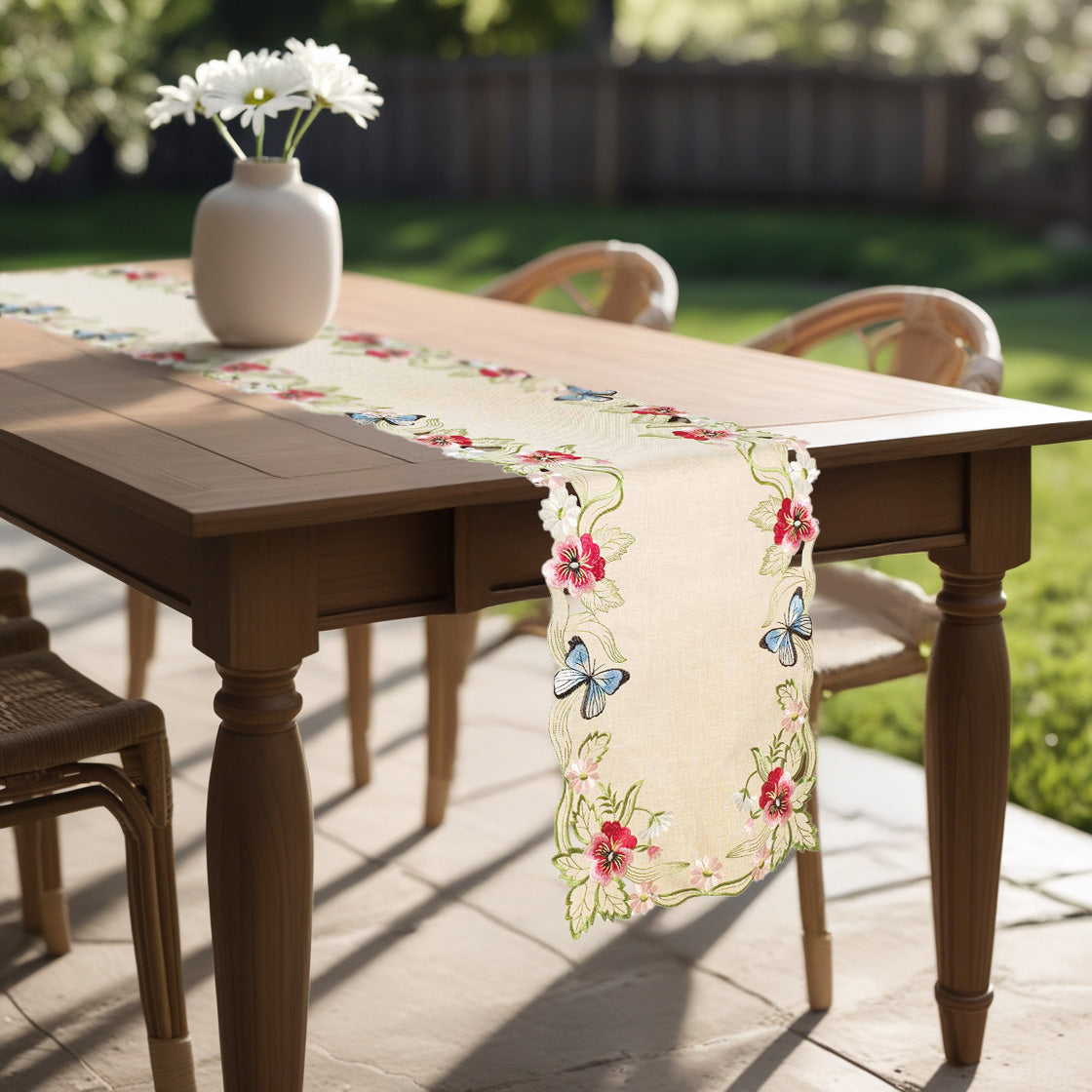 Beige Sandy Dune table runner from Maliana Collection, 14x108 inches, elegant dining table décor by RIZ-007-RN.