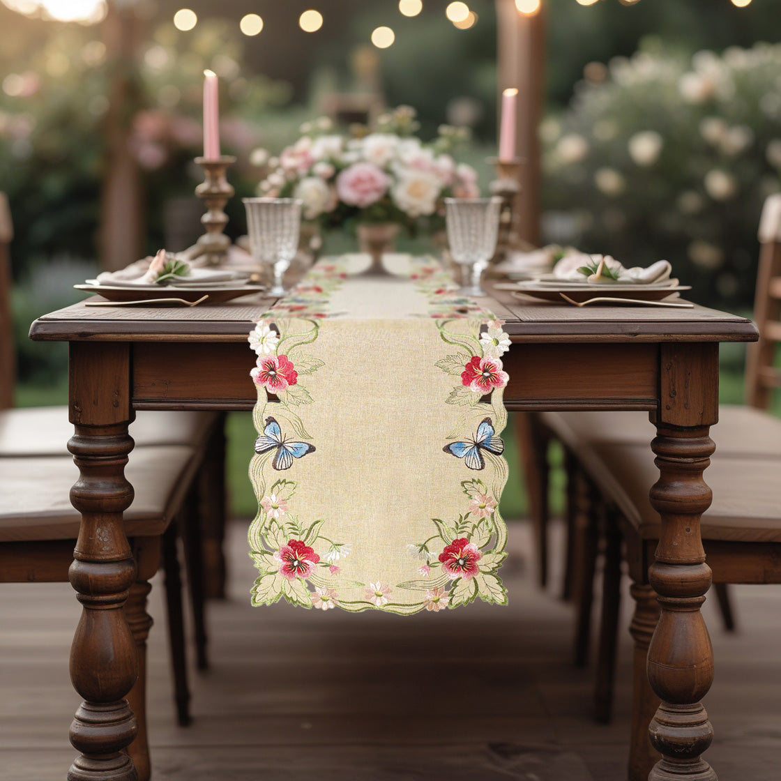 Beige Sandy Dune table runner from Maliana Collection, elegant 14x108 inch table décor for dining tables.