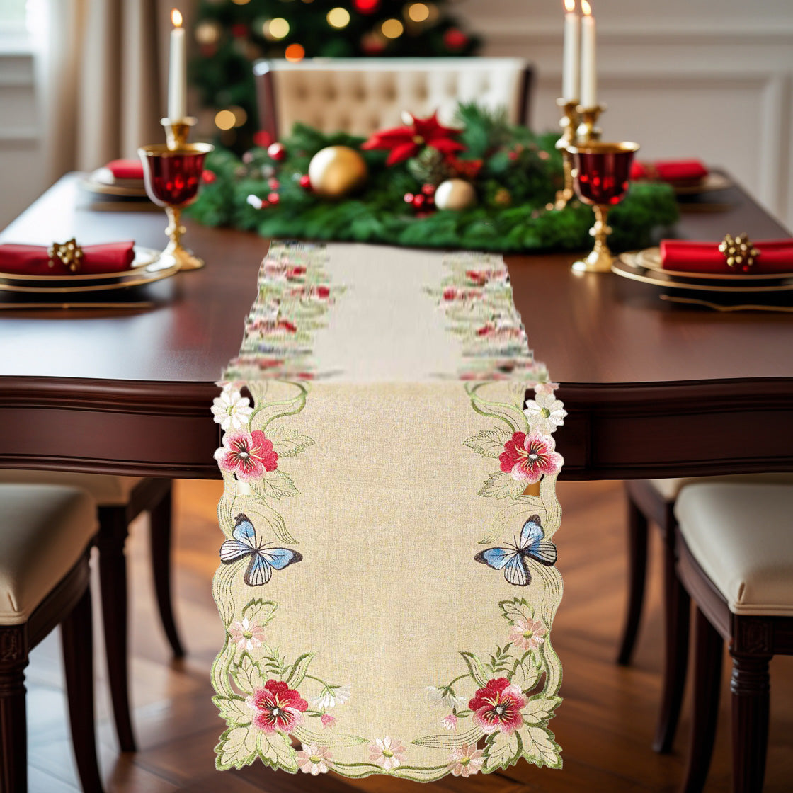 Beige Sandy Dune table runner from Maliana Collection, elegant dining décor, 14x108 inches, by RIZ-007-RN.