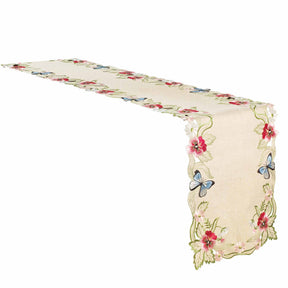 Beige Sandy Dune table runner from Maliana Collection by RIZ-007-RN, elegant 14x108 inch dining table decor on a wooden table.