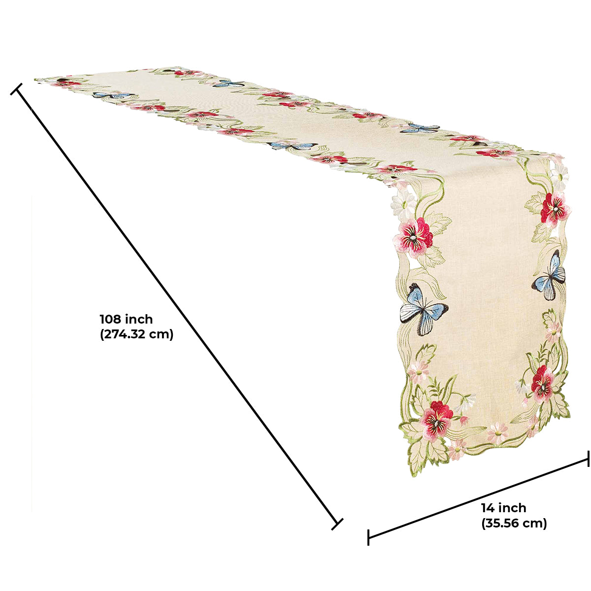 Beige Sandy Dune table runner from Maliana Collection on a dining table, showcasing elegant table décor, 14x108 inches.