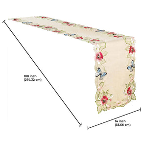 Beige Sandy Dune table runner from Maliana Collection on a dining table, showcasing elegant table décor, 14x108 inches.