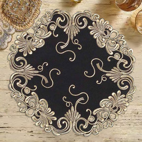 Golden Night – Black Gold Table Doilies, Chantelle Collection Decorative Home Accent 15 inch - Decozen