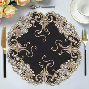 Golden Night – Black Gold Table Doilies, Chantelle Collection Decorative Home Accent 15 inch - Decozen