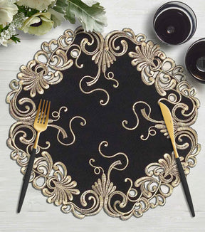 Golden Night – Black Gold Table Doilies, Chantelle Collection Decorative Home Accent 15 inch - Decozen
