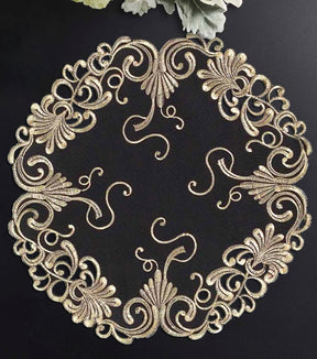 Golden Night – Black Gold Table Doilies, Chantelle Collection Decorative Home Accent 15 inch - Decozen