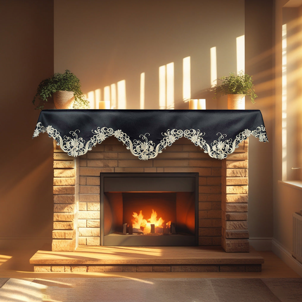 Golden Night – Black Gold Mantel Scarf, Chantelle Collection Elegant Decorative Home Décor 18*90 Inch - Decozen