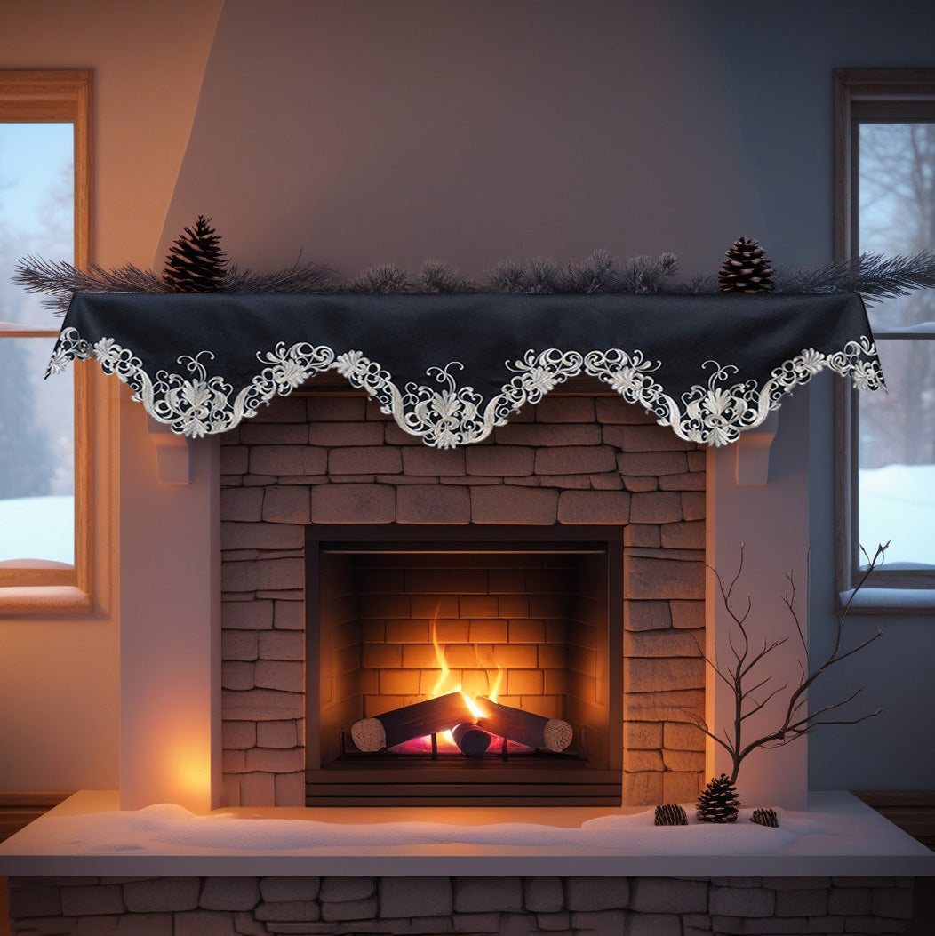 Golden Night – Black Gold Mantel Scarf, Chantelle Collection Elegant Decorative Home Décor 18*90 Inch - Decozen