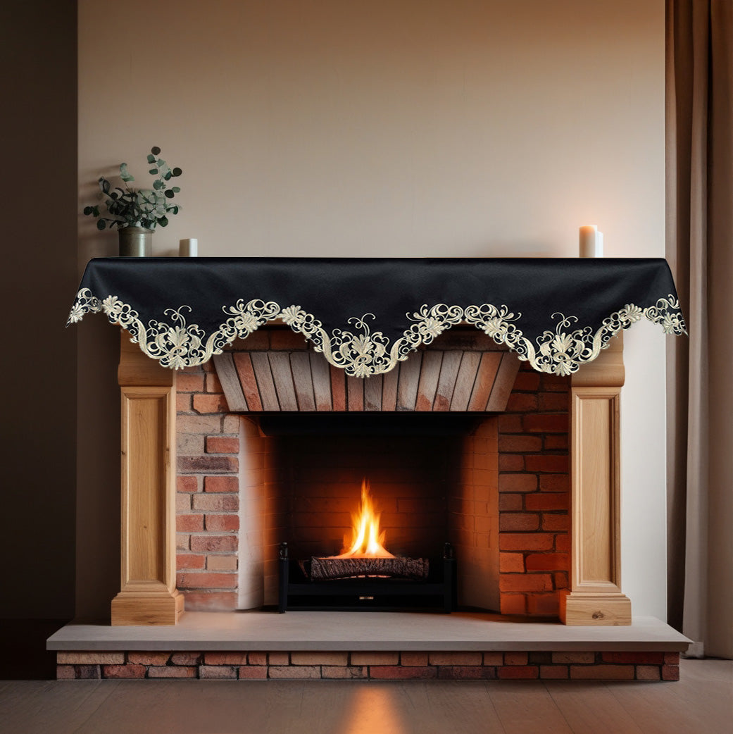 Golden Night – Black Gold Mantel Scarf, Chantelle Collection Elegant Decorative Home Décor 18*90 Inch - Decozen