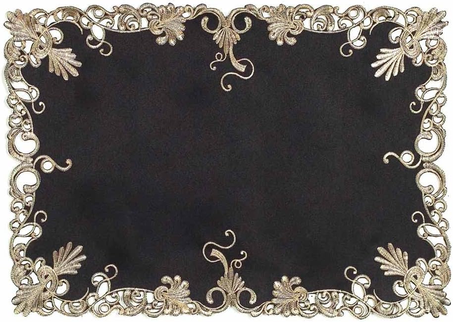 Set of four black and gold table placemats from RIZ-008-PM Chantelle Collection, decorative placemats for dining tables