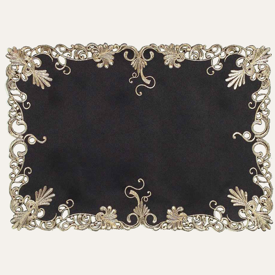 Set of four black and gold table placemats from the Chantelle Collection by RIZ-008-PM, stylish for dining tables.