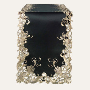 Black gold table runner from RIZ-008-RN Golden Night Chantelle Collection, decorative home accent, 14x108 inches.