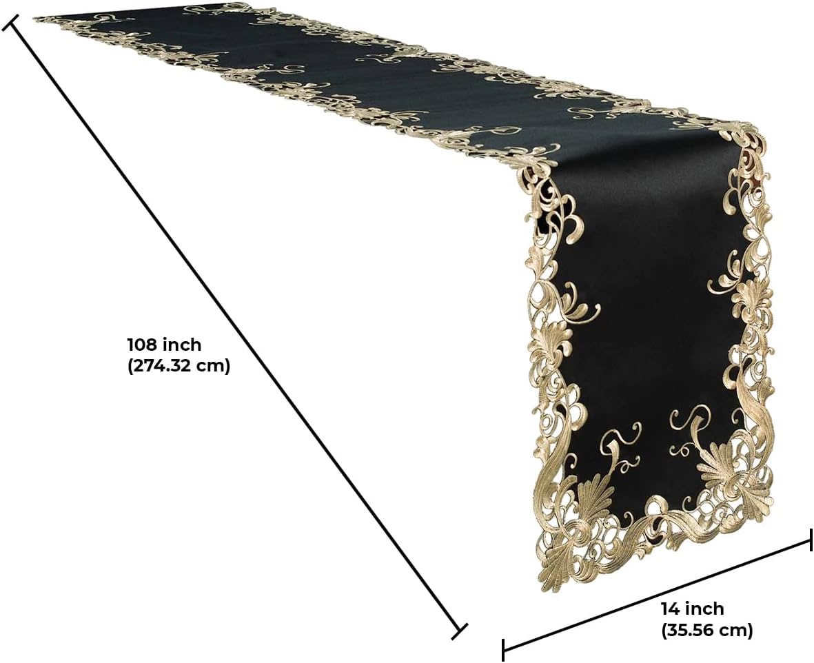 Golden Night Black Gold Table Runner from Chantelle Collection, decorative home accent, 14x108 inches, elegant table decor by RIZ-008-RN.