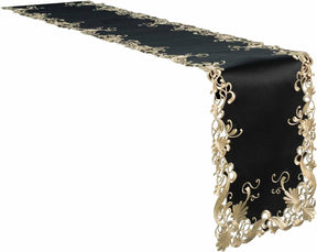 Black gold table runner from RIZ-008-RN Golden Night Chantelle Collection, decorative home accent, 14x108 inches.
