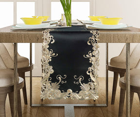 Golden Night Black Gold Table Runner from Chantelle Collection, decorative home accent, 14x108 inches, by RIZ-008-RN.