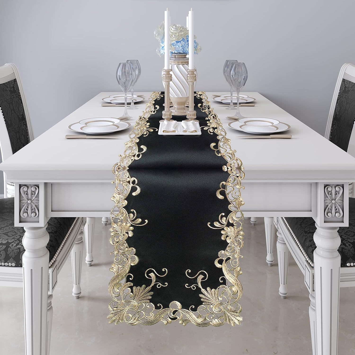 Golden Night Black Gold Table Runner from Chantelle Collection, decorative home accent, 14x108 inches, stylish table decor by RIZ-008-RN