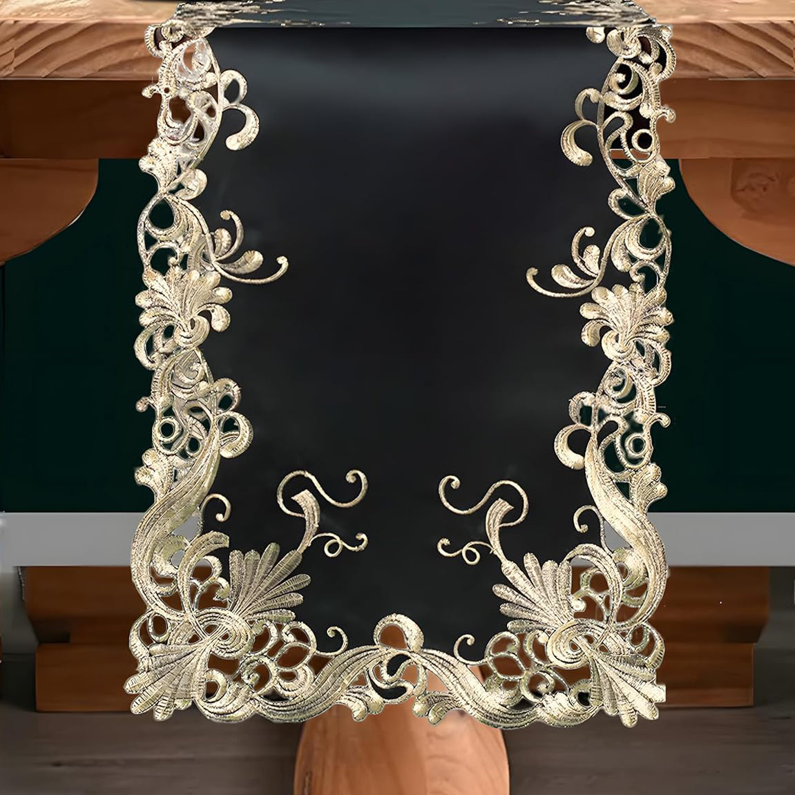 Golden Night Black Gold Table Runner from Chantelle Collection, decorative home accent, 14x108 inches, elegant table decor by RIZ-008-RN