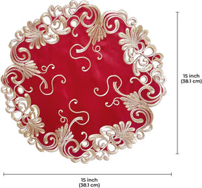 Burgundy Charm – Burgundy Gold Table Doilies, Chantelle Collection Artistic Table Décor 15 inch - Decozen