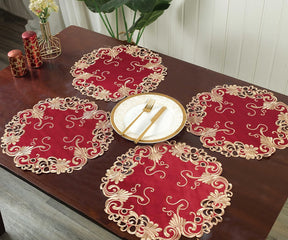 Burgundy Charm – Burgundy Gold Table Doilies, Chantelle Collection Artistic Table Décor 15 inch - Decozen