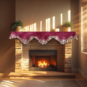 Burgundy Charm – Burgundy Gold Mantel Scarf, Chantelle Collection Artistic Home Accent 18*90 Inch - Decozen