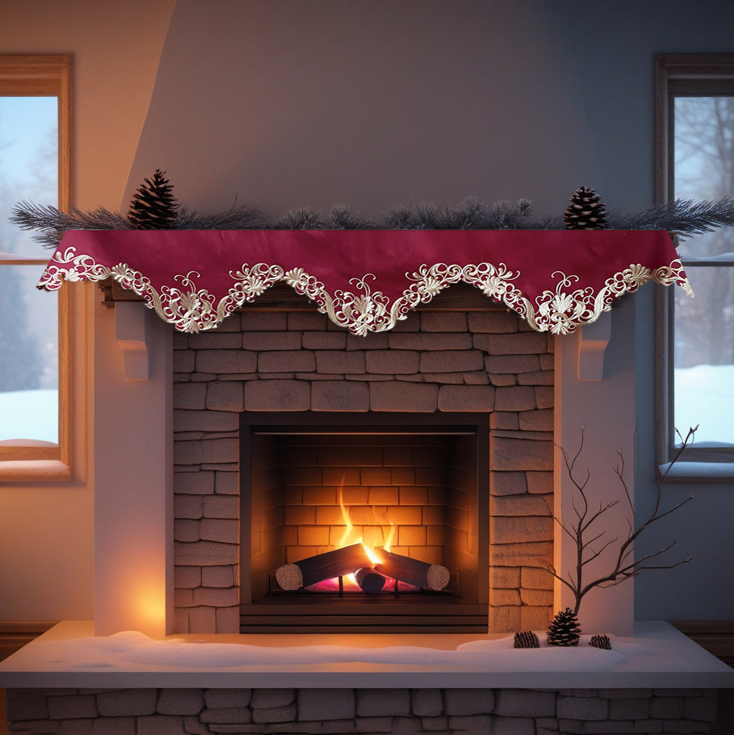 Burgundy Charm – Burgundy Gold Mantel Scarf, Chantelle Collection Artistic Home Accent 18*90 Inch - Decozen