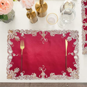Burgundy Charm – Burgundy Gold Table Placemats, Chantelle Collection Artistic Dining Décor 12*18 inch - Decozen