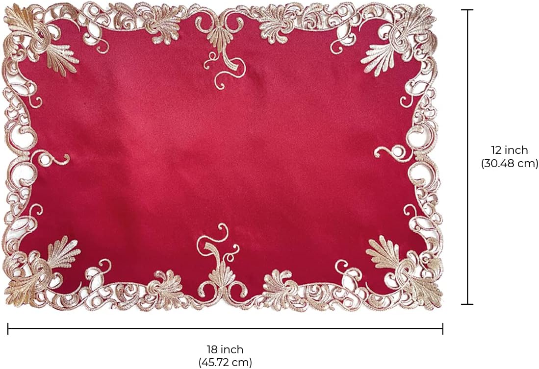 Burgundy Charm – Burgundy Gold Table Placemats, Chantelle Collection Artistic Dining Décor 12*18 inch - Decozen