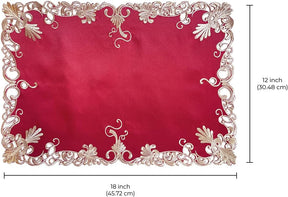 Burgundy Charm – Burgundy Gold Table Placemats, Chantelle Collection Artistic Dining Décor 12*18 inch - Decozen