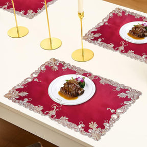 Burgundy Charm – Burgundy Gold Table Placemats, Chantelle Collection Artistic Dining Décor 12*18 inch - Decozen