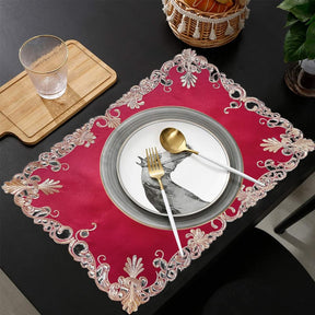 Burgundy Charm – Burgundy Gold Table Placemats, Chantelle Collection Artistic Dining Décor 12*18 inch - Decozen