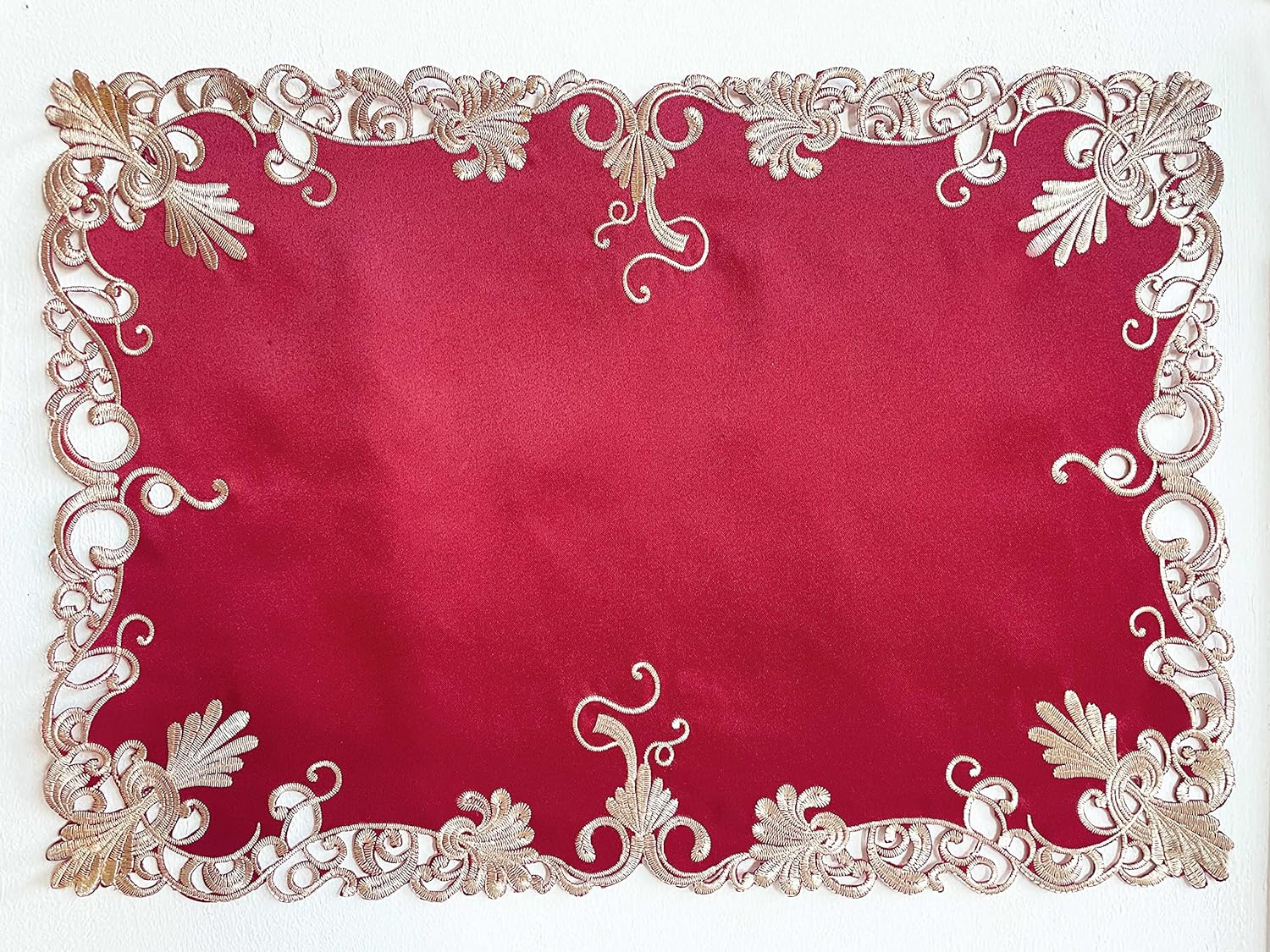 Burgundy Charm – Burgundy Gold Table Placemats, Chantelle Collection Artistic Dining Décor 12*18 inch - Decozen