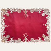 Set of four Burgundy Gold Table Placemats from RIZ-009-PM Chantelle Collection, 12x18 inch, featuring artistic burgundy and gold design.