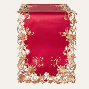 Burgundy gold table runner from RIZ-009-RN Chantelle Collection, artistic Burgundy Charm table décor, 14x108 inches.