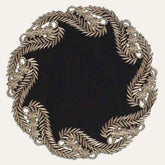 Set of four Ebony Bloom black gold table doilies from RIZ-010-DL Anyce Collection, 15-inch decorative runner with elegant floral design.