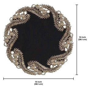 Ebony Bloom – Black Gold Table Doilies, Anyce Collection Elegant Decorative Runner 15 inch - Decozen