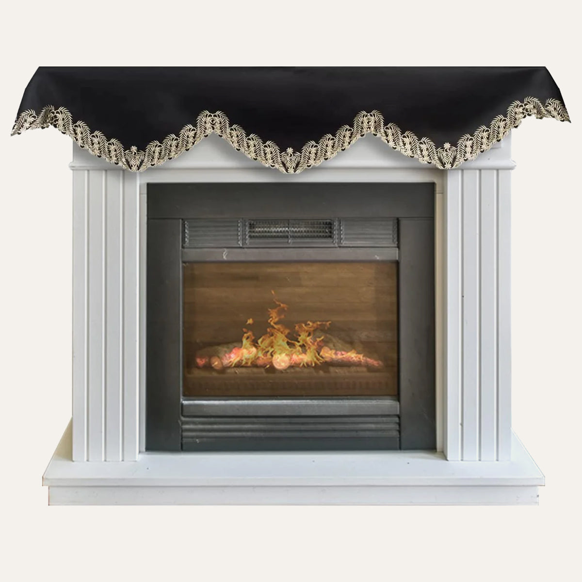 Black gold mantel scarf from RIZ-010-MS Ebony Bloom collection, decorative 18x90 inch modern home décor.