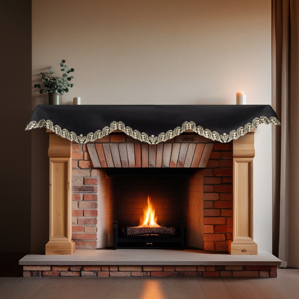 Ebony Bloom – Black Gold Mantel Scarf, Anyce Collection Modern Decorative Home Décor 18*90 Inch - Decozen