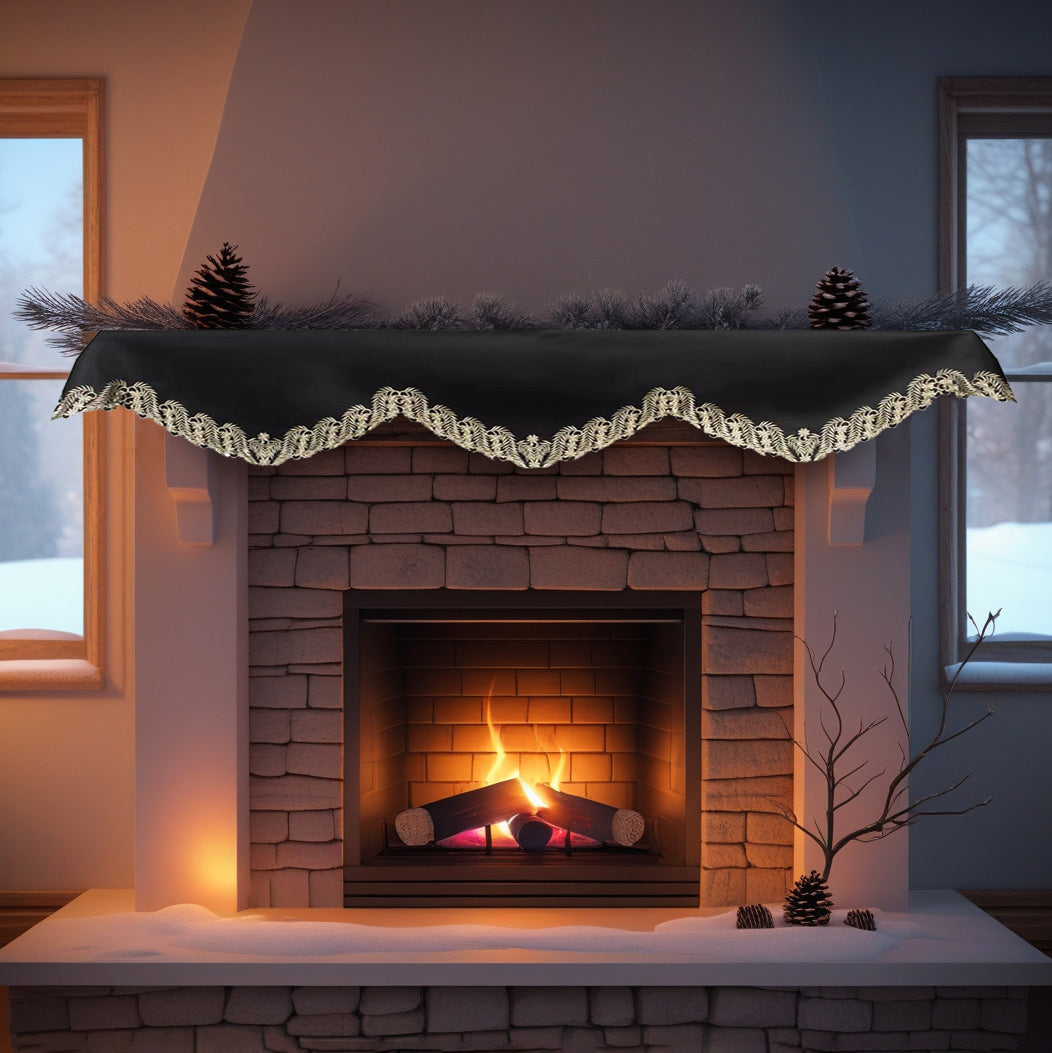 Ebony Bloom – Black Gold Mantel Scarf, Anyce Collection Modern Decorative Home Décor 18*90 Inch - Decozen