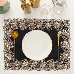 Ebony Bloom – Black Gold Table Placemats, Anyce Collection Elegant Decorative Dining Décor 12*18 inch - Decozen