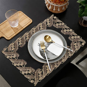 Ebony Bloom – Black Gold Table Placemats, Anyce Collection Elegant Decorative Dining Décor 12*18 inch - Decozen