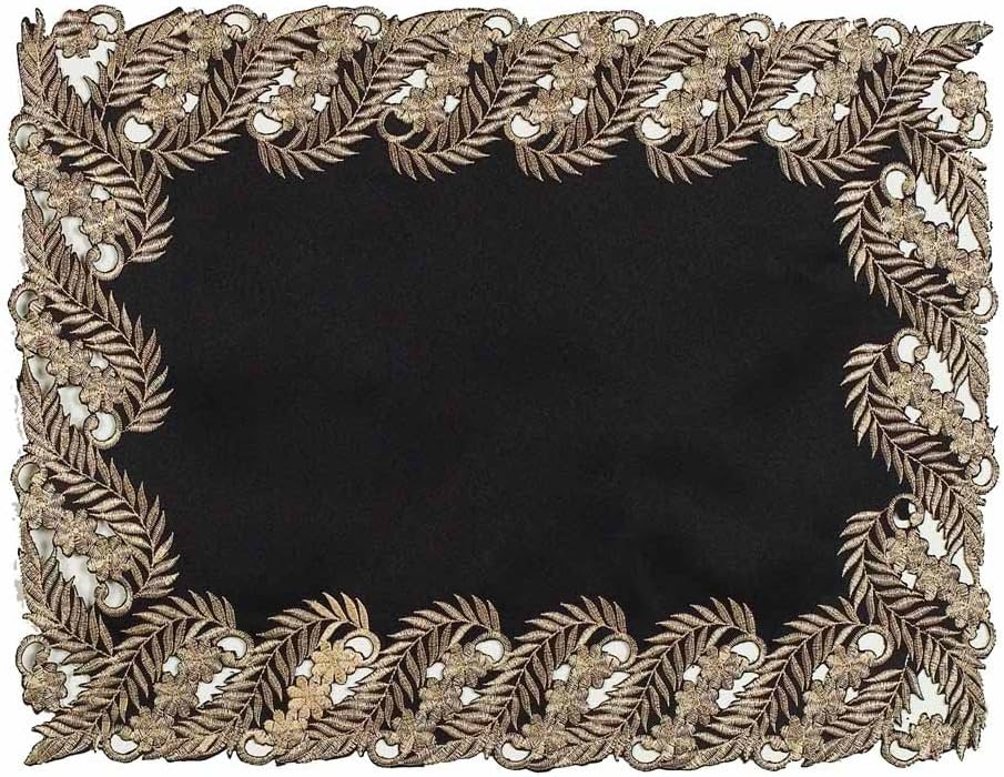 Ebony Bloom – Black Gold Table Placemats, Anyce Collection Elegant Decorative Dining Décor 12*18 inch - Decozen