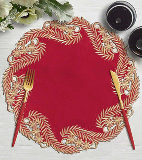 Wine Grace – Burgundy Gold Table Doilies, Anyce Collection Modern Dining Décor 15 inch - Decozen