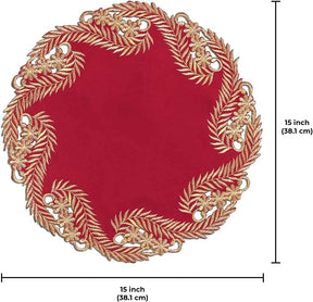 Wine Grace – Burgundy Gold Table Doilies, Anyce Collection Modern Dining Décor 15 inch - Decozen