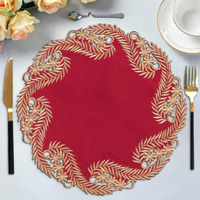 Wine Grace – Burgundy Gold Table Doilies, Anyce Collection Modern Dining Décor 15 inch - Decozen