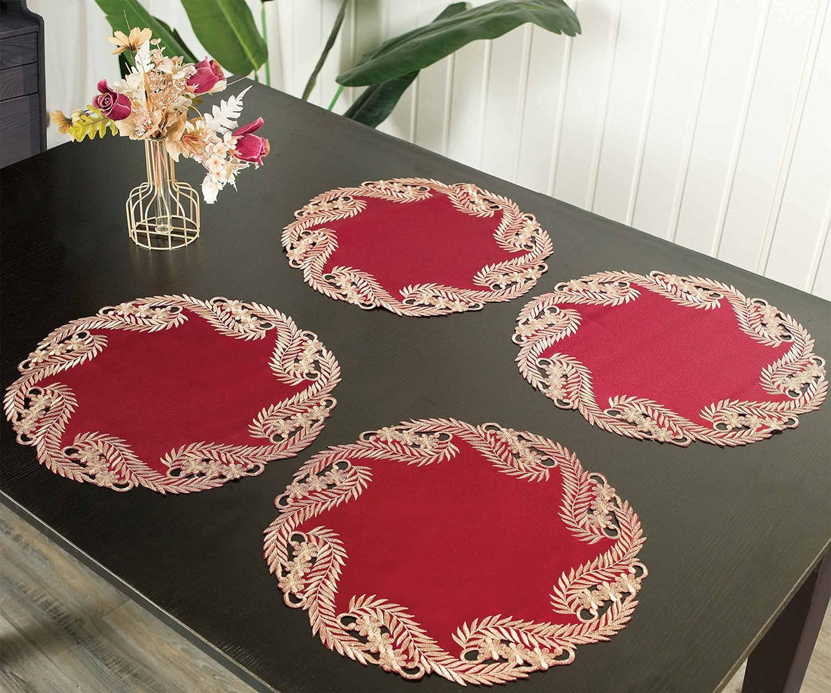 Wine Grace – Burgundy Gold Table Doilies, Anyce Collection Modern Dining Décor 15 inch - Decozen