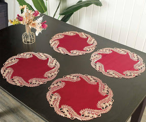 Wine Grace – Burgundy Gold Table Doilies, Anyce Collection Modern Dining Décor 15 inch - Decozen