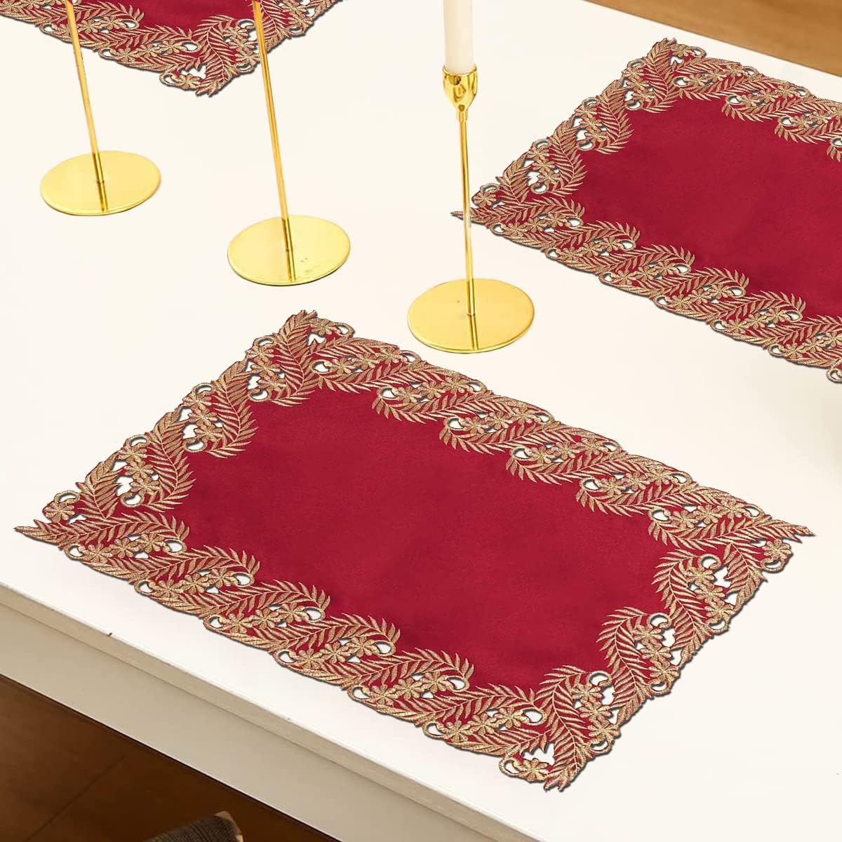 Wine Grace – Burgundy Gold Table Placemats, Anyce Collection Modern Dining Décor 12*18 inch - Decozen