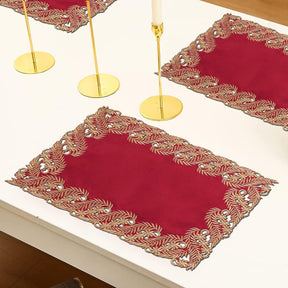 Wine Grace – Burgundy Gold Table Placemats, Anyce Collection Modern Dining Décor 12*18 inch - Decozen