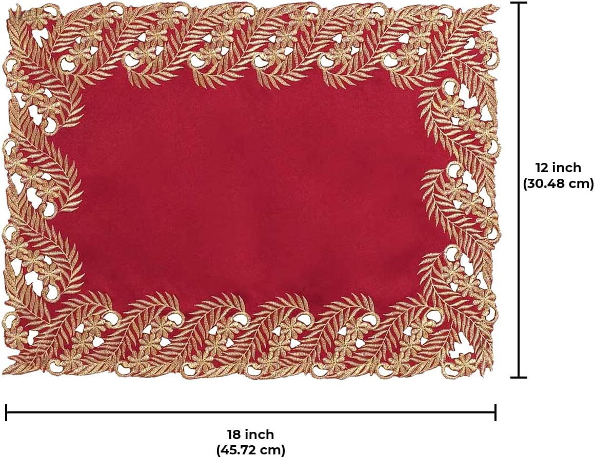 Wine Grace – Burgundy Gold Table Placemats, Anyce Collection Modern Dining Décor 12*18 inch - Decozen