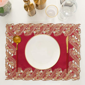 Wine Grace – Burgundy Gold Table Placemats, Anyce Collection Modern Dining Décor 12*18 inch - Decozen